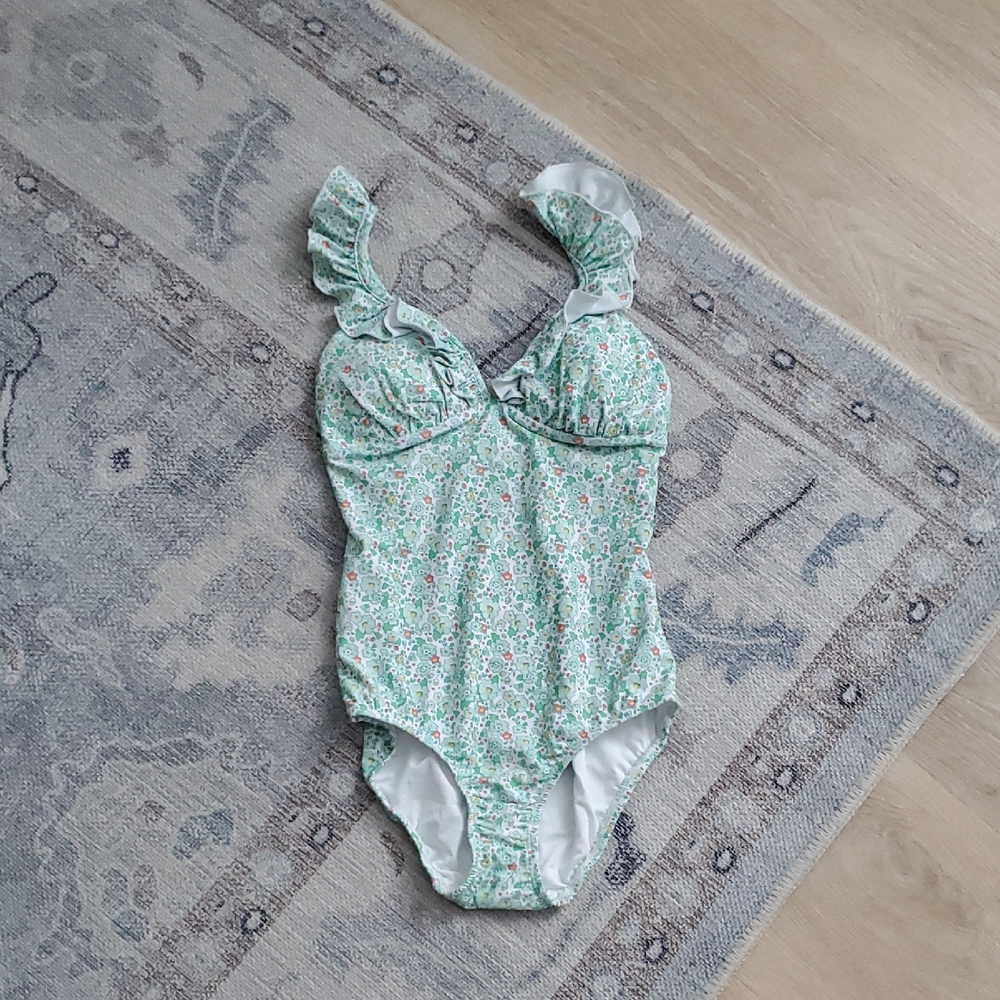 Serendipity by Shrimp & Grits Christine Green Floral One Piece Swimsuit SzXS